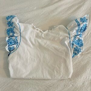 White Blouse with Blue Embroidery